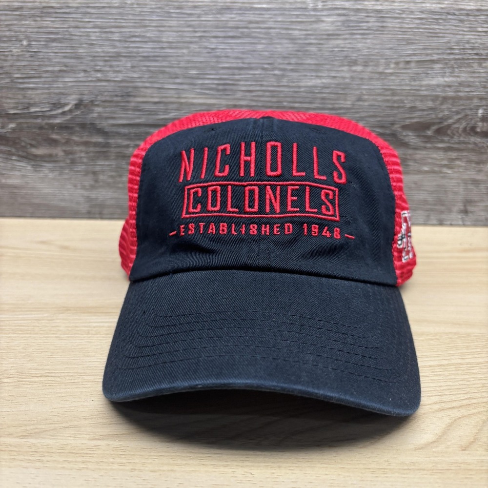 Nicholls Colonels Hat Cap Snap Back Mens Red Black NCAA College Football Trucker